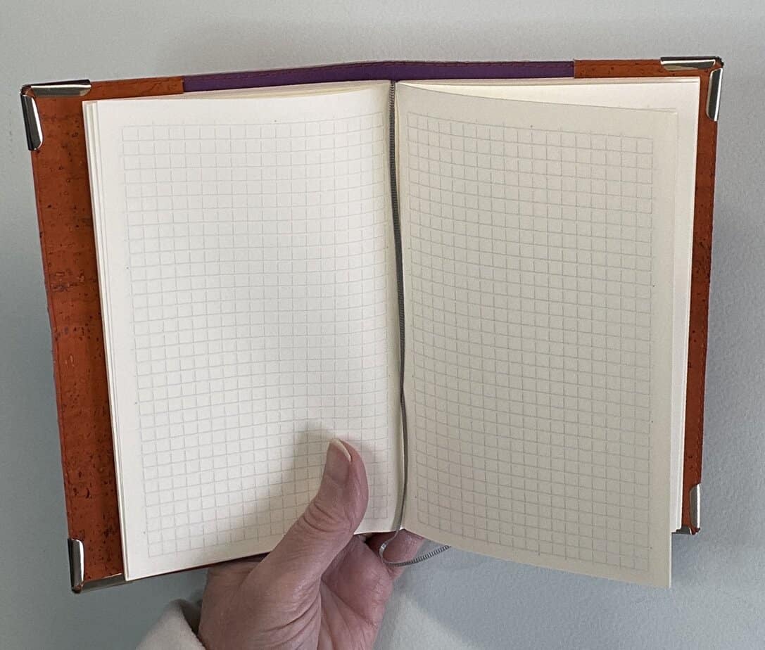 Pocket sized Orange Cork Cover with B6 Midori Squared Notebook, opens flat - Image 4