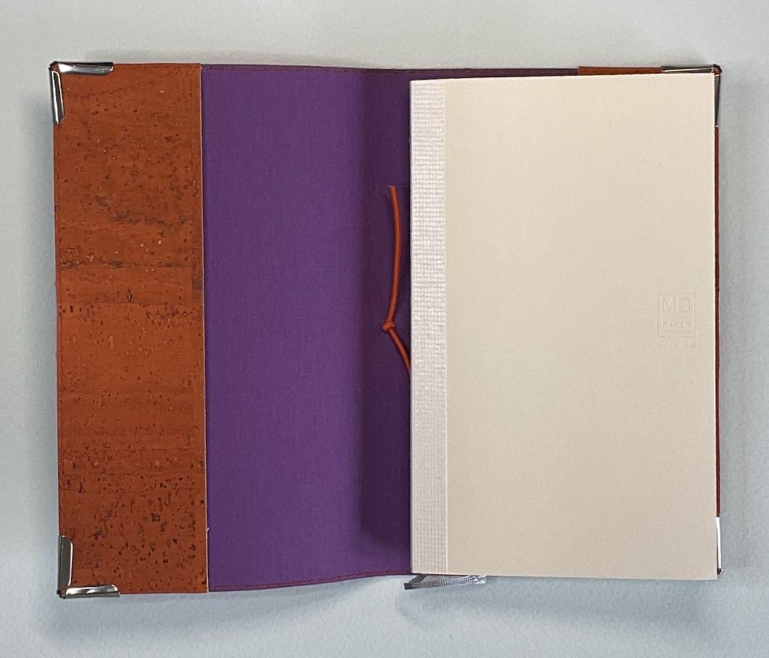 Pocket sized Orange Cork Cover with B6 Midori Squared Notebook, opens flat - Image 3