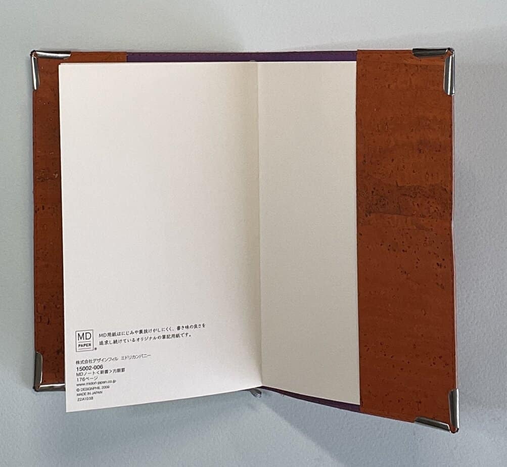 Pocket sized Orange Cork Cover with B6 Midori Squared Notebook, opens flat - Image 5