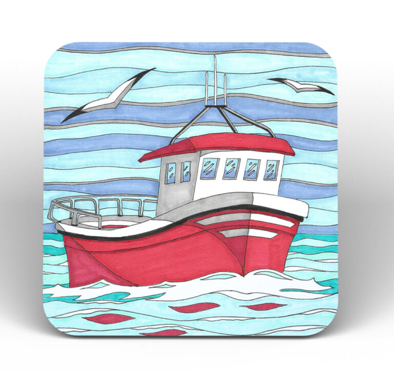 Red Boat Coaster - handmade by Fishing Float Art