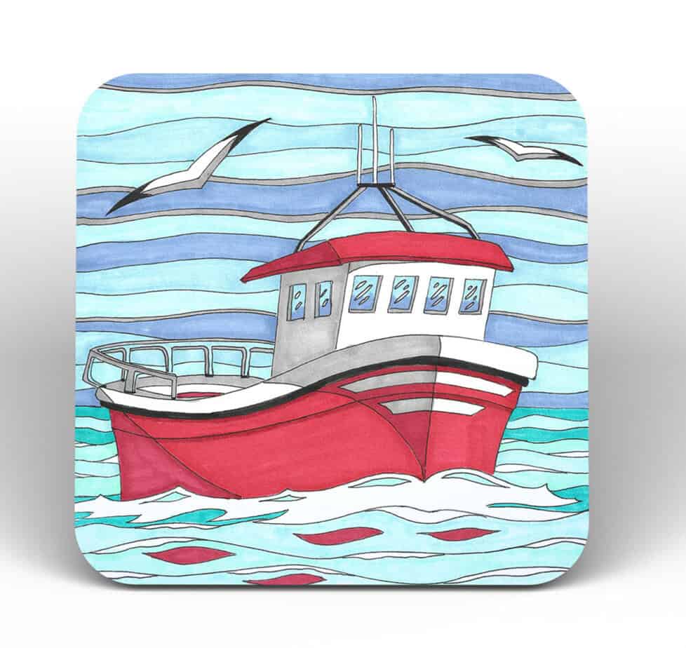 Red Boat Coaster - handmade by Fishing Float Art