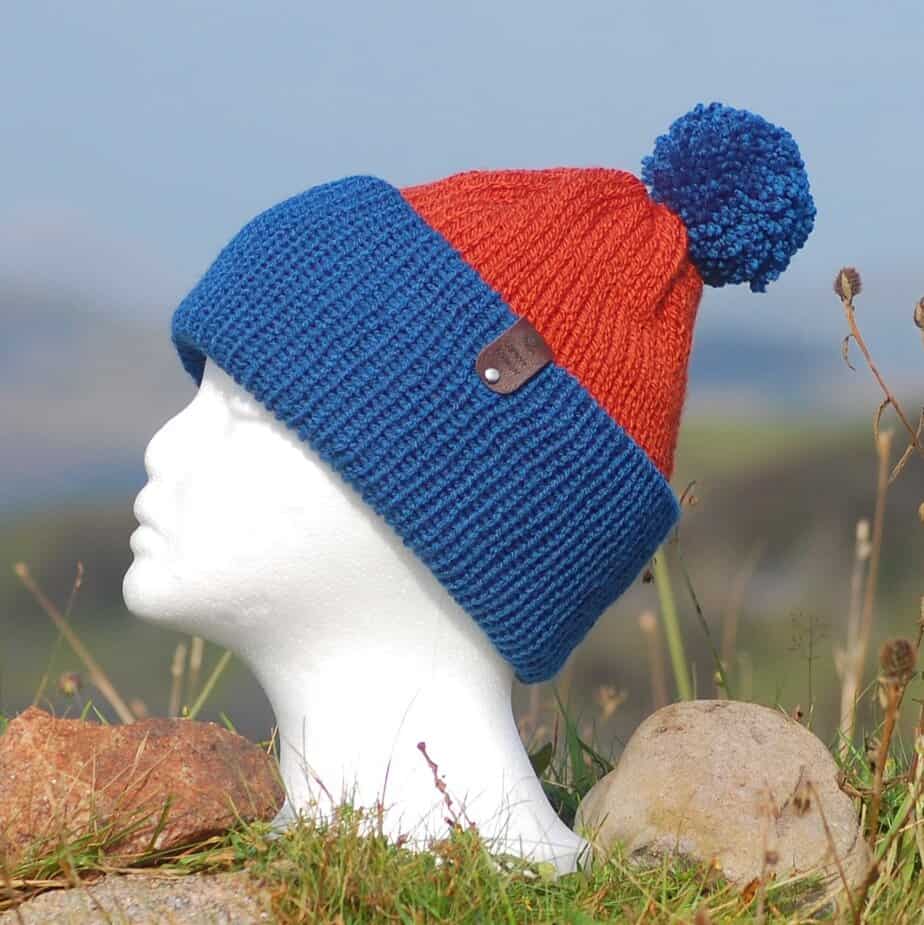 Rust hat with a Teal brim - handmade by Lismore Knitwear