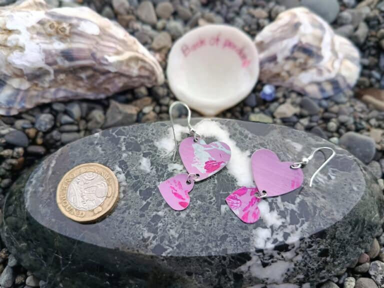 Dangling Hearts Purple Earrings