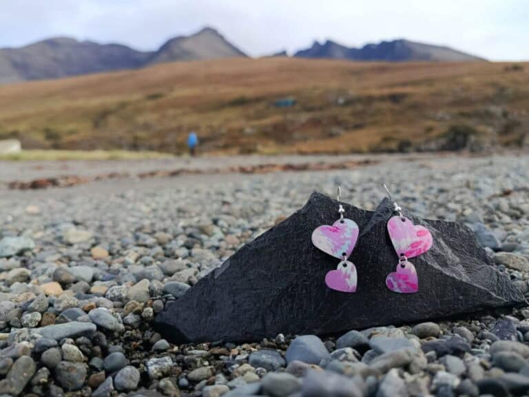 Dangling Hearts Purple Earrings