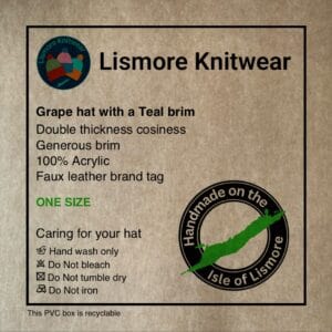 Grape hat with a Teal brim - handmade by Lismore Knitwear (view 3)