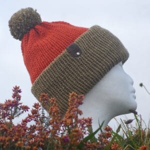 Rust hat with an Olive brim - handmade by Lismore Knitwear