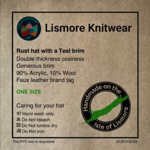 Rust hat with a Teal brim - handmade by Lismore Knitwear (view 3)