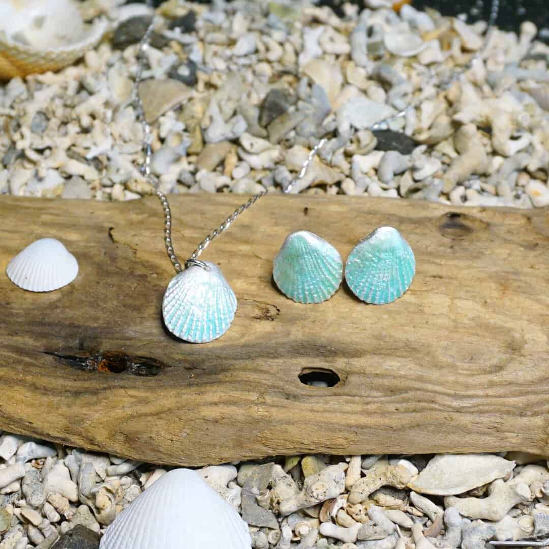 Enamelled Scallop Stud Earrings - Image 3