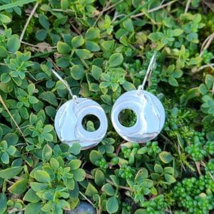 Moon Gazing Hare with Swirling Stars Earrings - Image 1