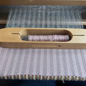 Handwoven Merino Scarf in Pale Pink, Cream & Grey - Image 3