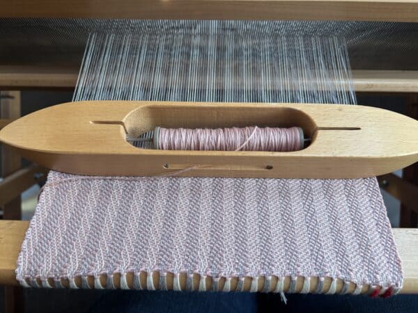Handwoven Merino Scarf in Pale Pink, Cream & Grey