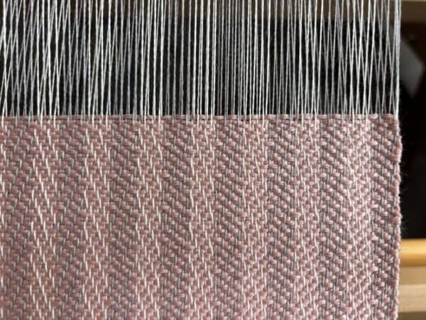 Handwoven Merino Scarf in Pale Pink, Cream & Grey