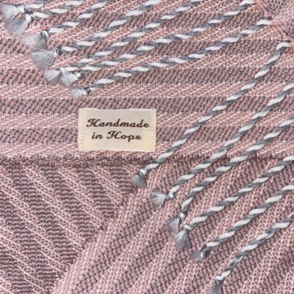 Handwoven Merino Scarf in Pale Pink, Cream & Grey