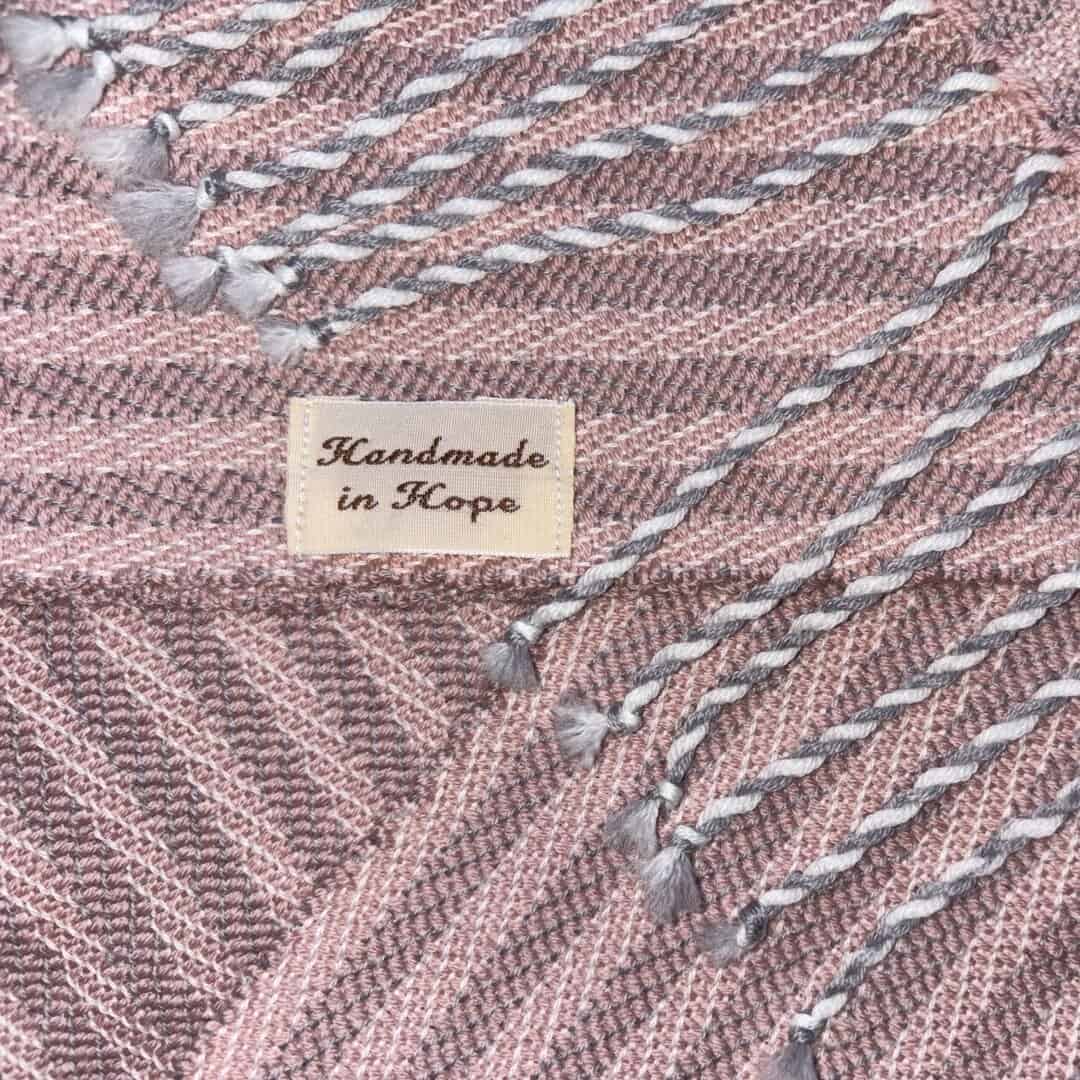 Handwoven Merino Scarf in Pale Pink, Cream & Grey - Image 1