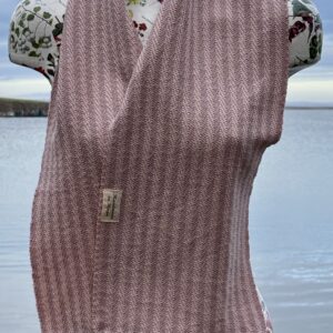 Handwoven Merino Scarf in Pale Pink, Cream & Grey - Image 2