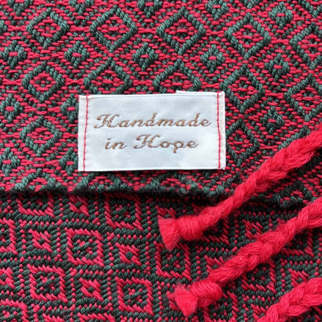 Handwoven Merino Scarf or Wrap in Christmassy Red and Green - Image 1