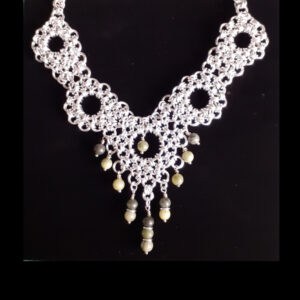 Chainmaille Princess Floral Chinese Jade Drop Necklace - handmade by Quiet Space Arts (view 4)