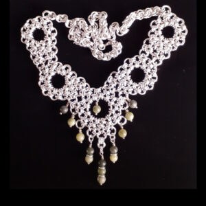 Chainmaille Princess Floral Chinese Jade Drop Necklace - handmade by Quiet Space Arts (view 3)
