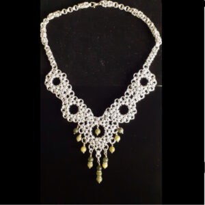 Chainmaille Princess Floral Chinese Jade Drop Necklace - handmade by Quiet Space Arts