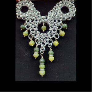 Chainmaille Princess Floral Chinese Jade Drop Necklace - handmade by Quiet Space Arts (view 2)