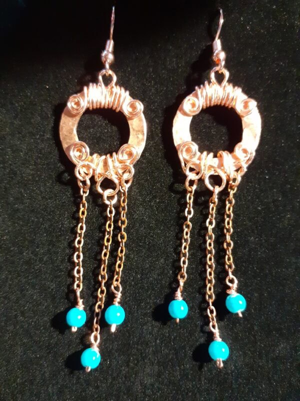 Copper Ring Spirals Dangly Earrings