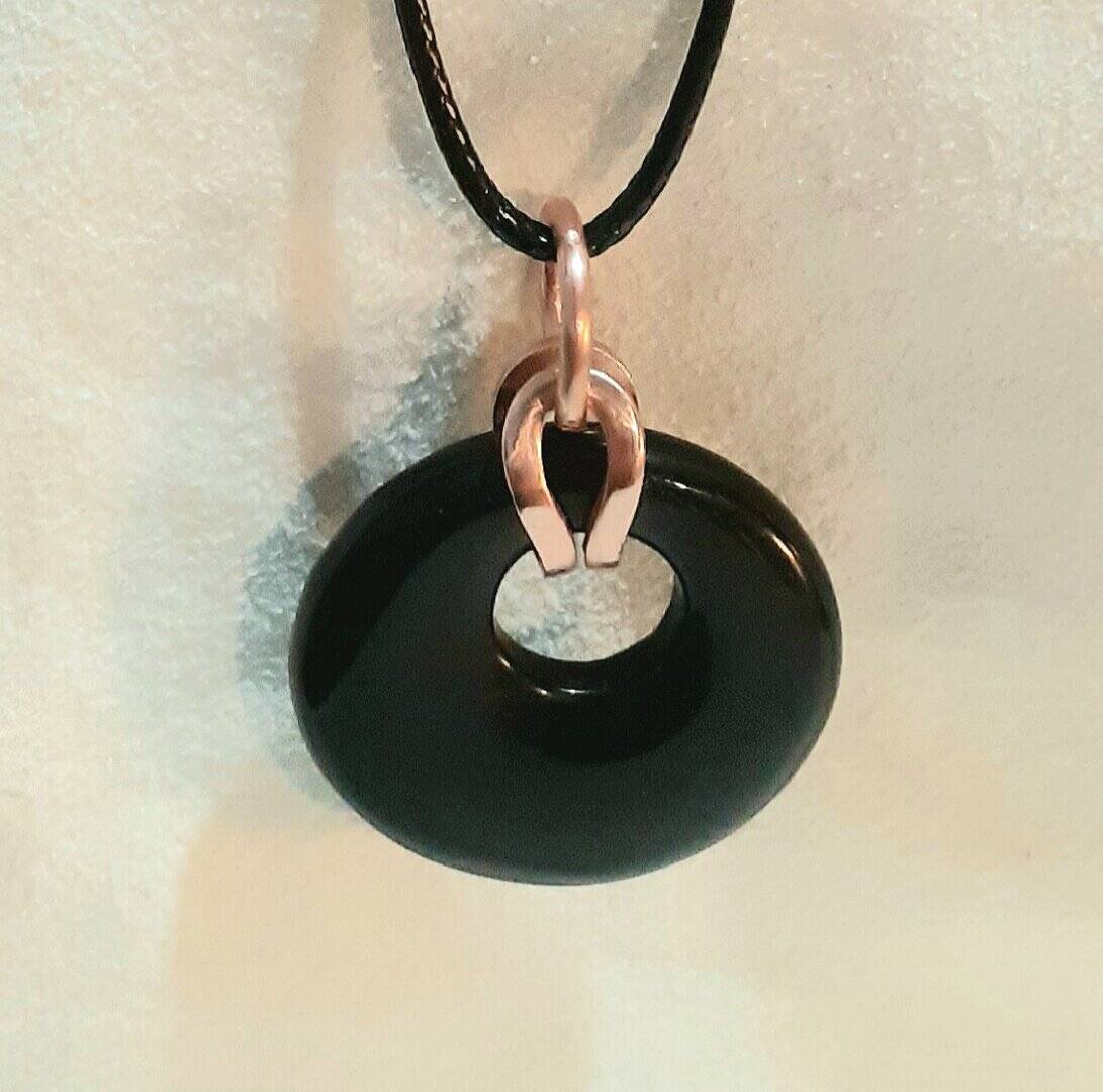 Black Obsidian Donut with Copper Motif Necklace - Image 2
