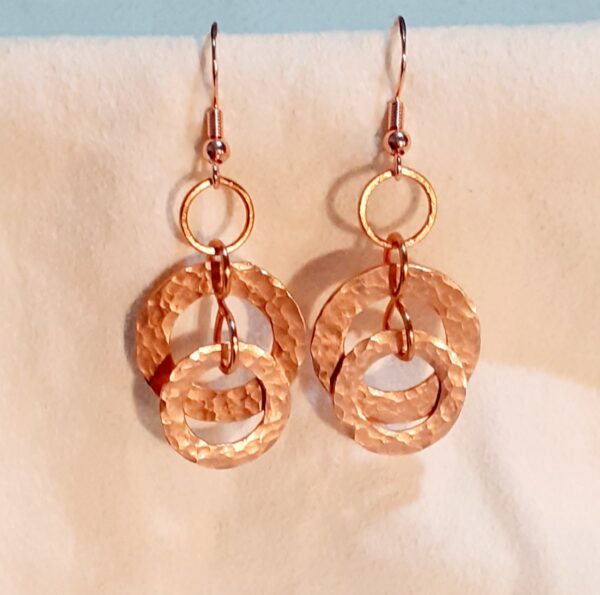 Ringed Hammered Infinity Copper Earrings