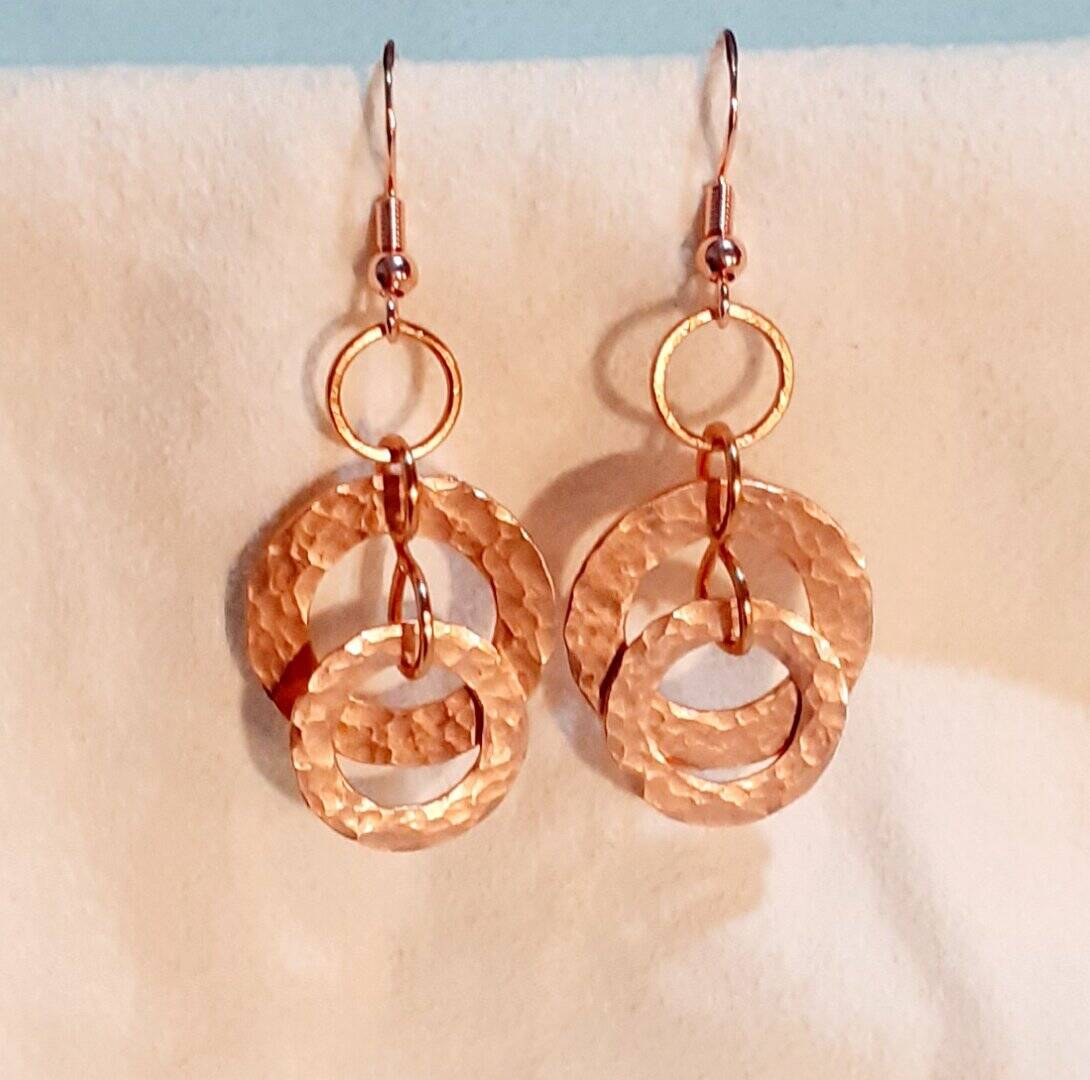 Ringed Hammered Infinity Copper Earrings - Image 1