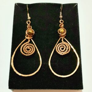 Boho Swirl Copper and Tigers Eye Drop Hook Earrings - Image 3