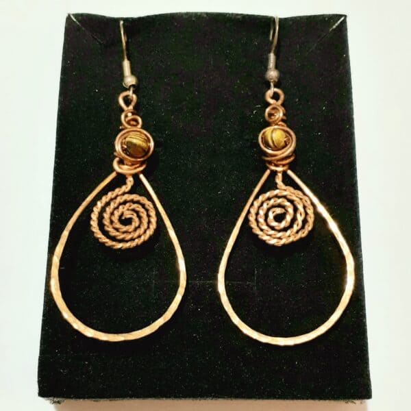 Boho Swirl Copper and Tigers Eye Drop Hook Earrings