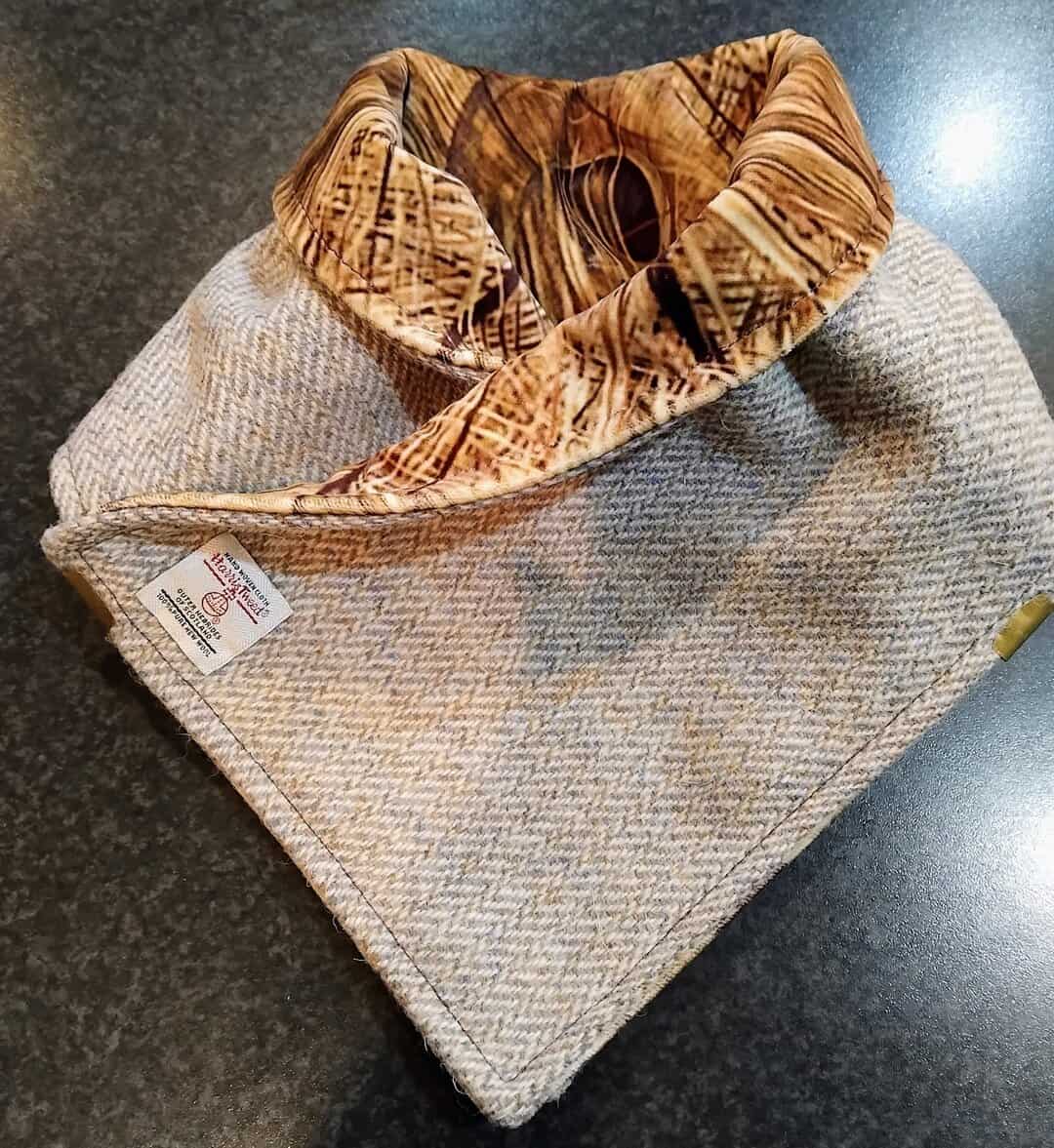 Gorgeous Harris tweed & Luxury Velvet Neckwarmer, Browns/Beiges, Double Clasp - Image 1