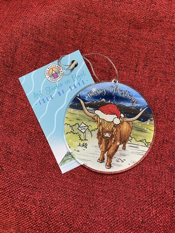 Highland cow Christmas tree decoration (acrylic)