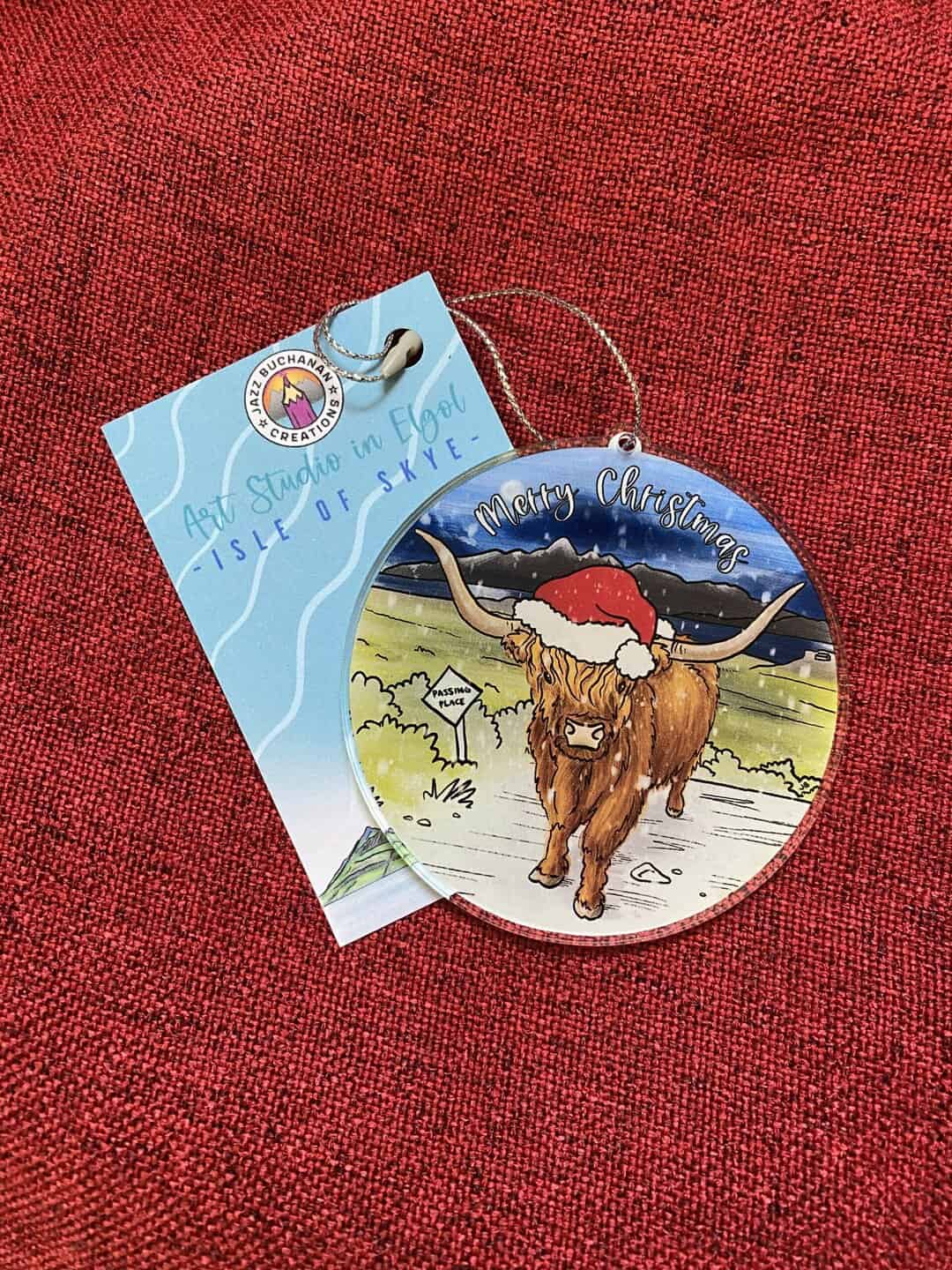 Highland cow Christmas tree decoration (acrylic) - Image 2