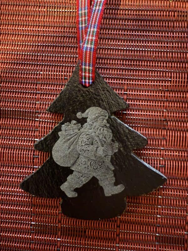 Santa slate engraved Christmas tree Bauble
