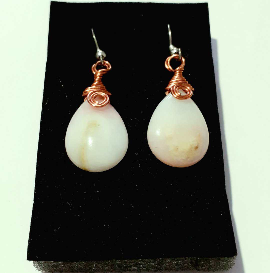 Mangano Calcite Copper Wired Earrings - handmade by Quiet Space Arts