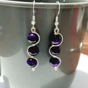 Purple Tigers Eye Beaded Earrings - handmade by Quiet Space Arts (view 2)