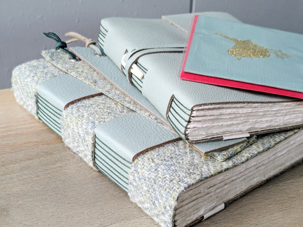 Hebridean Tweed and Leather Book Hamper - duck egg - Image 3