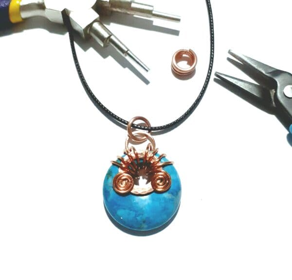 Turquoise Donut Stone with Wrapped Copper Necklace