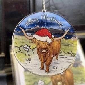 Highland cow Christmas tree decoration (acrylic) - Image 1