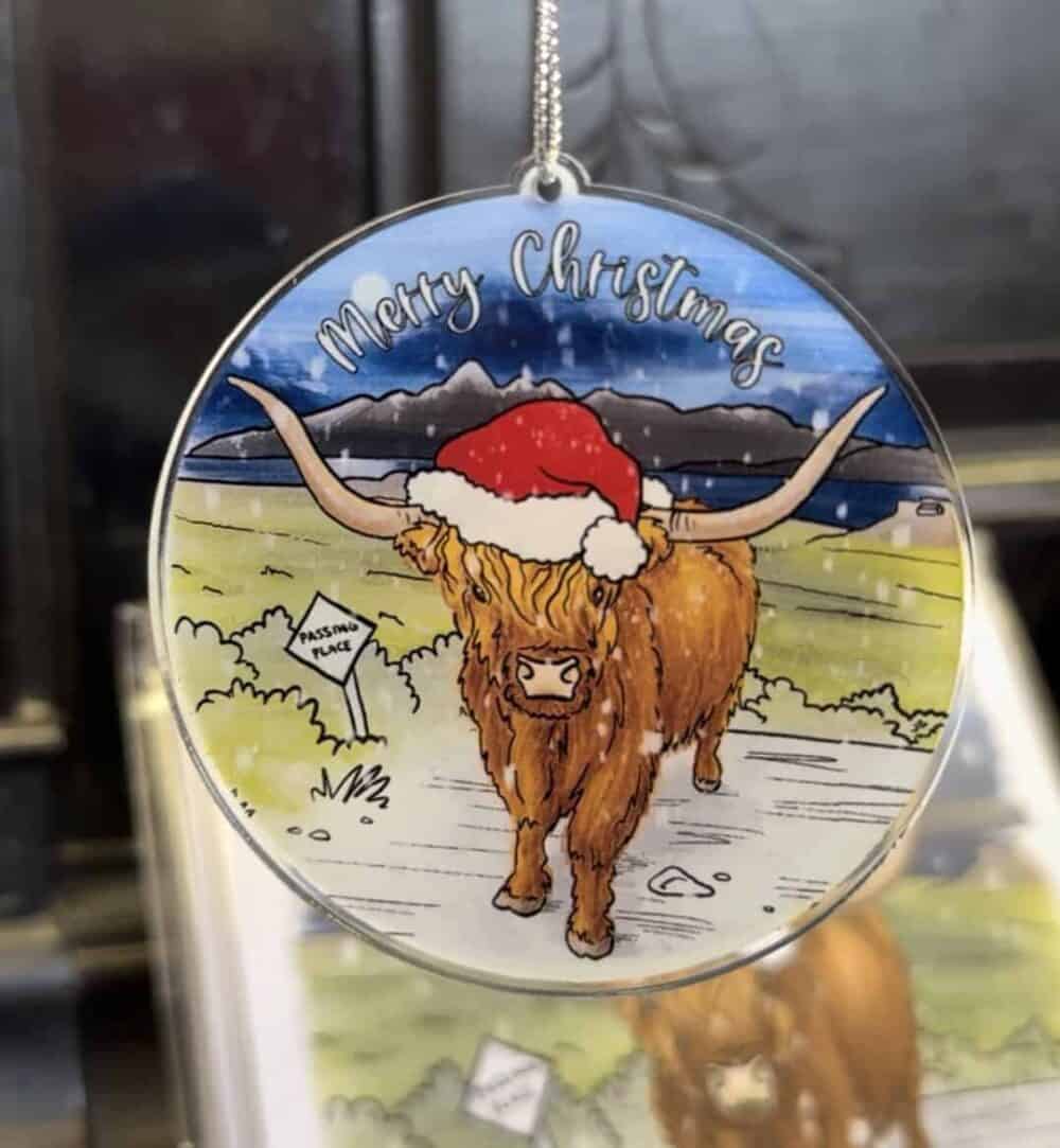 Highland cow Christmas tree decoration (acrylic) - Image 1