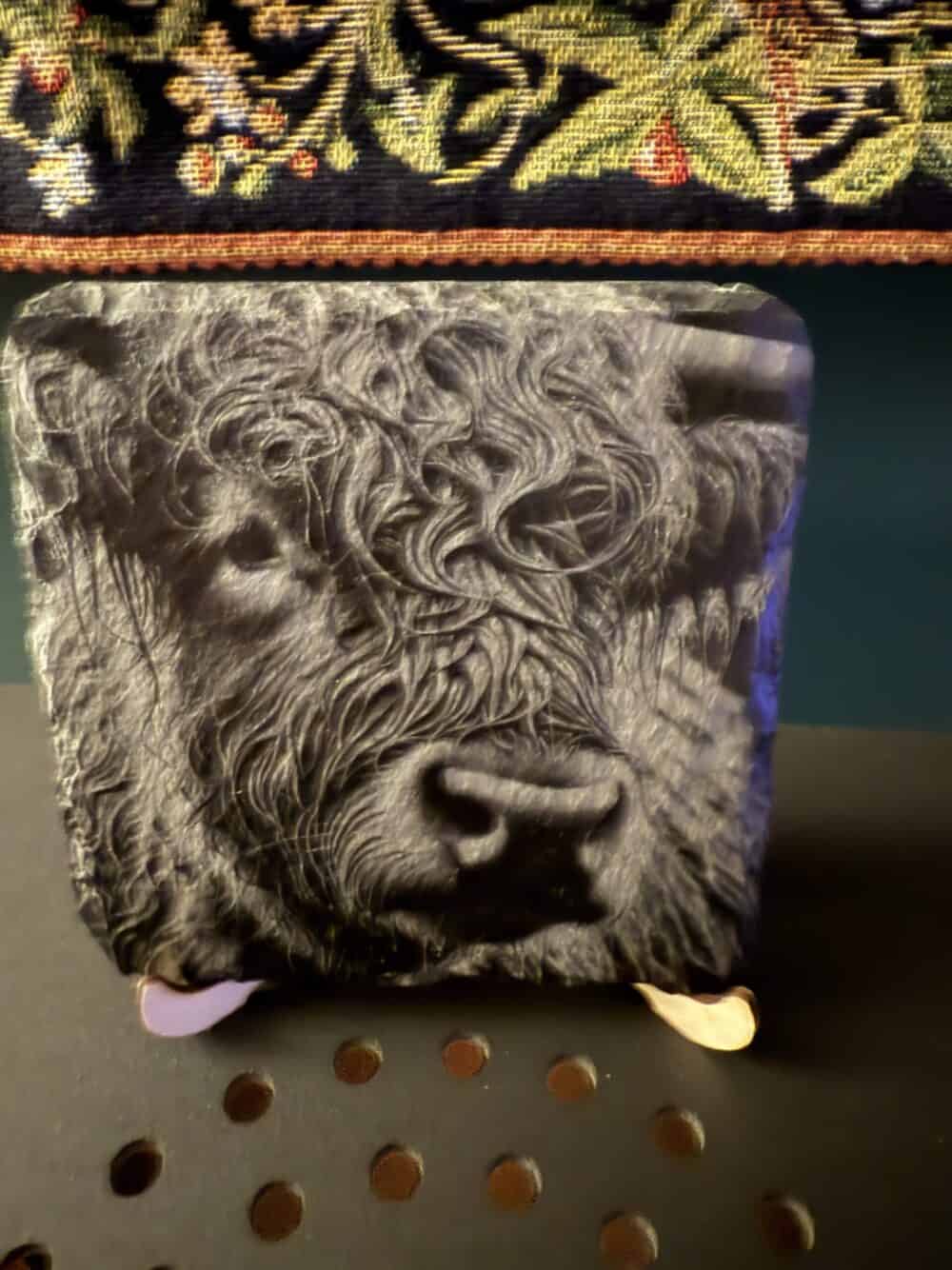 Highland Cow Slate Coaster - handmade by Barnweil