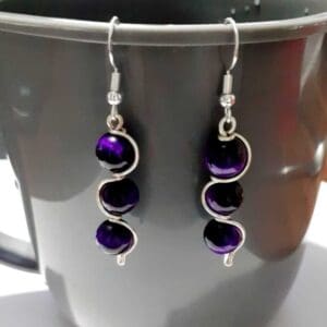 Purple Tigers Eye Beaded Earrings - handmade by Quiet Space Arts