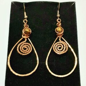Boho Swirl Copper and Tigers Eye Drop Hook Earrings - Image 1