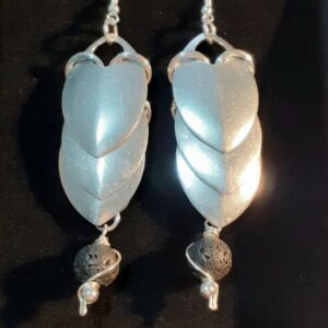 Chainmaille Dragon Scales Earrings with Lava Stone Beads - handmade by Quiet Space Arts