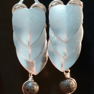 Chainmaille Dragon Scales Earrings with Lava Stone Beads - handmade by Quiet Space Arts (view 4)
