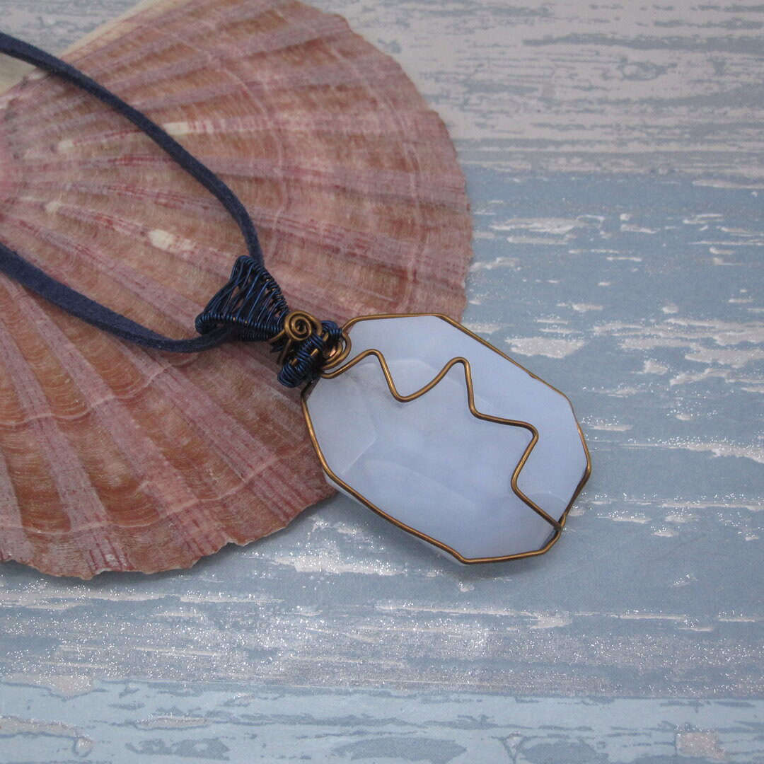 Blue Chalcedony, Wire Wrap Necklace, Gift for Her - Image 1