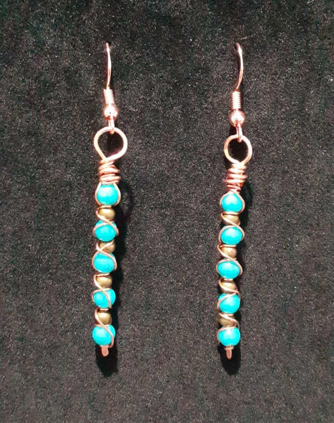 Copper Wrapped and Turquoise Beaded Earrings - Image 4
