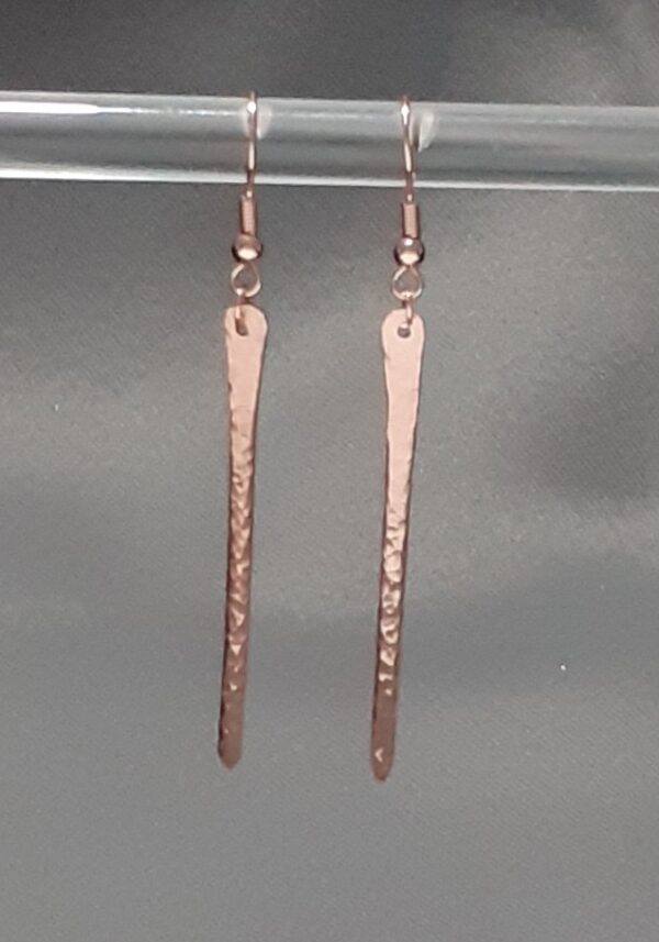 Copper Hammered Pole Drop Hook Earrings