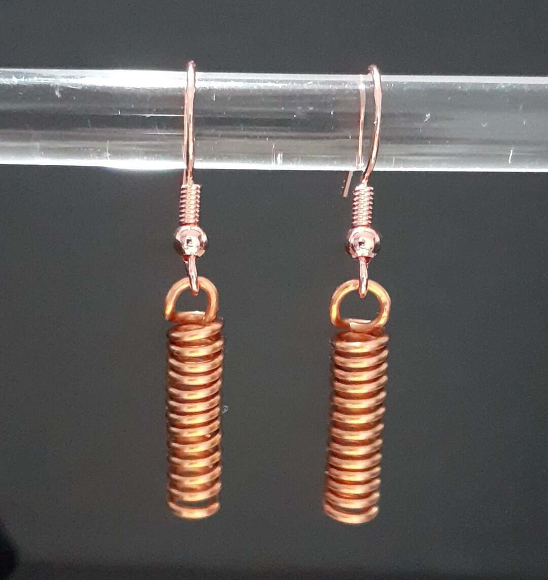 Small Coiled Copper Drop Hook Earrings - Image 1