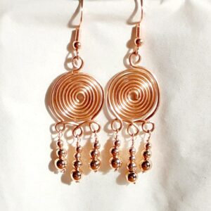 Copper Spiral Triple Copper Beaded Dangly Earrings - handmade by Quiet Space Arts